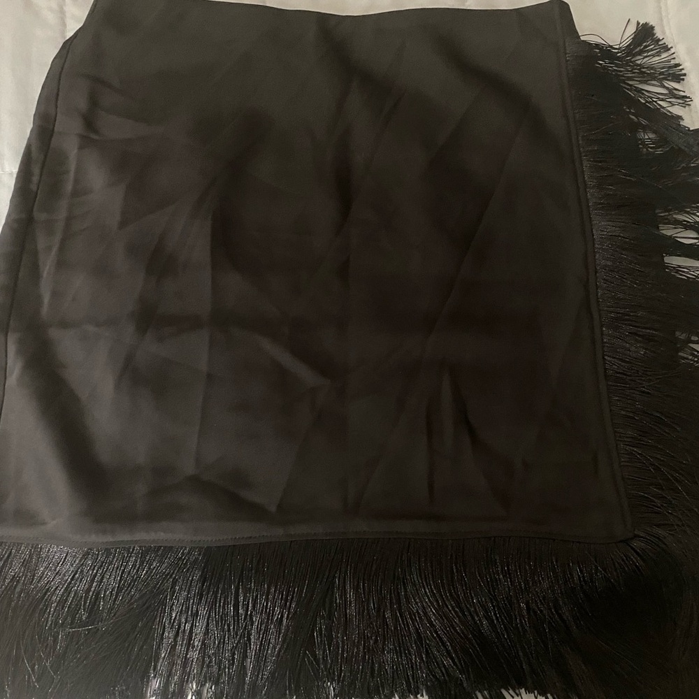 Rachel Zoe Black Fringed Pencil Skirt